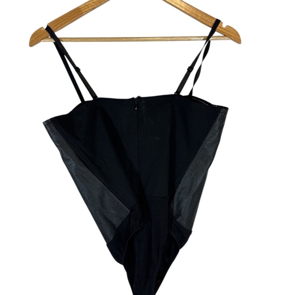 Say What Black Faux Leather Bustier Bodysuit Womens Size XL Party Wicked Biker - Picture 2 of 8